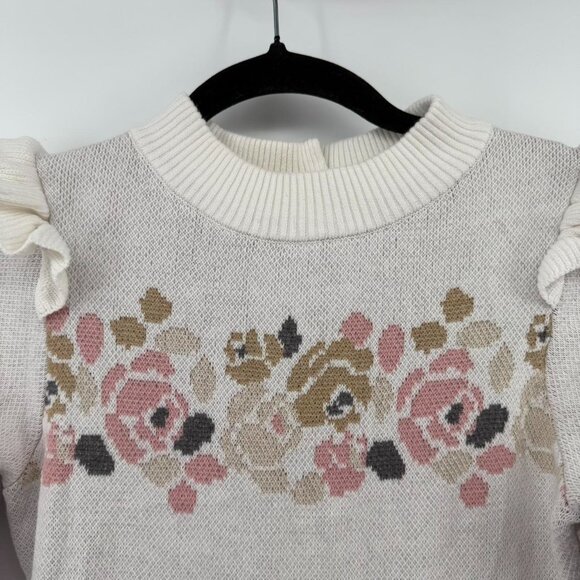 Janie and Jack Girl Cream and Sugar Floral Sweater Dress Size 10 Ruffle Details - Picture 2 of 5